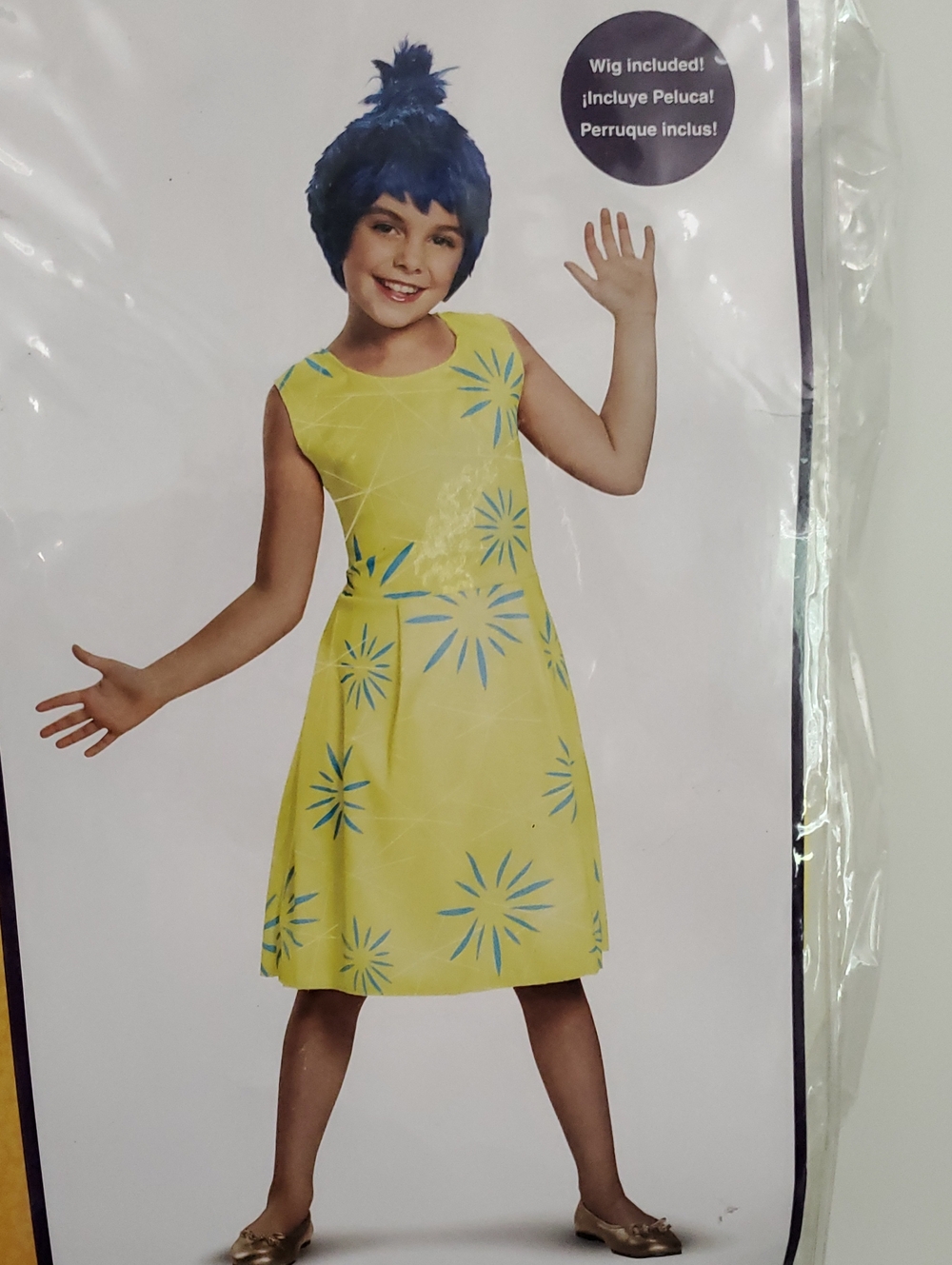 Disguise Yellow Starburst Dress Costume with Blue Wig